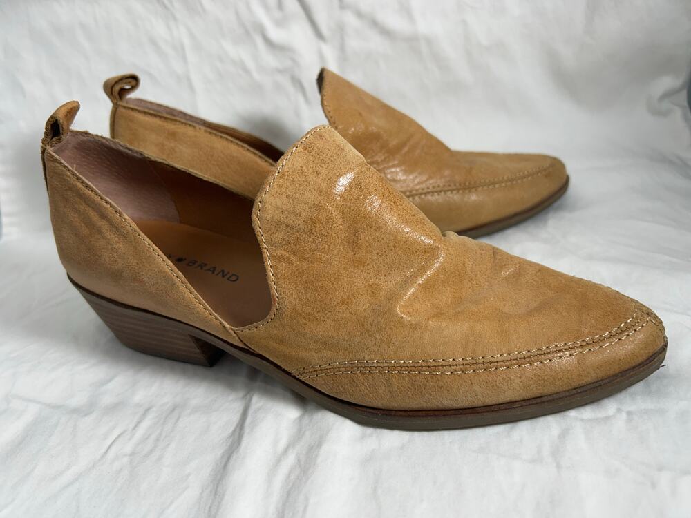 Lucky Brand Mahzan Loafers Leather Shootie Flat Booties D'Orsay Stack Heel 8.5